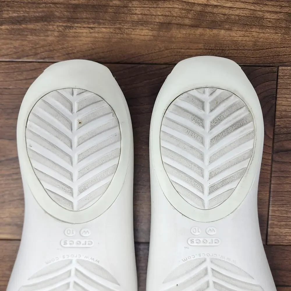 Crocs Serena Flower Embellished Flat T-Strap Sandal Women 10 Ivory and Cream - Picture 13 of 14